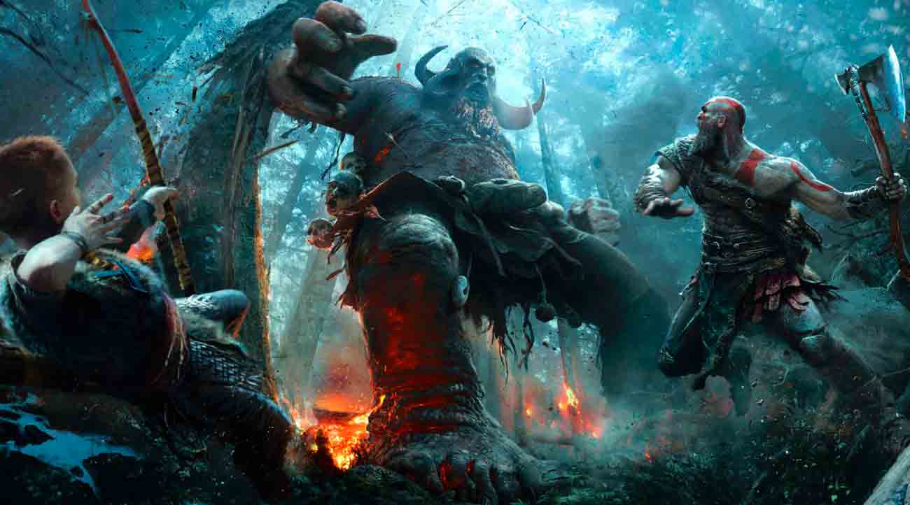 Kratos luchando contra dioses nórdicos de Escandinavia