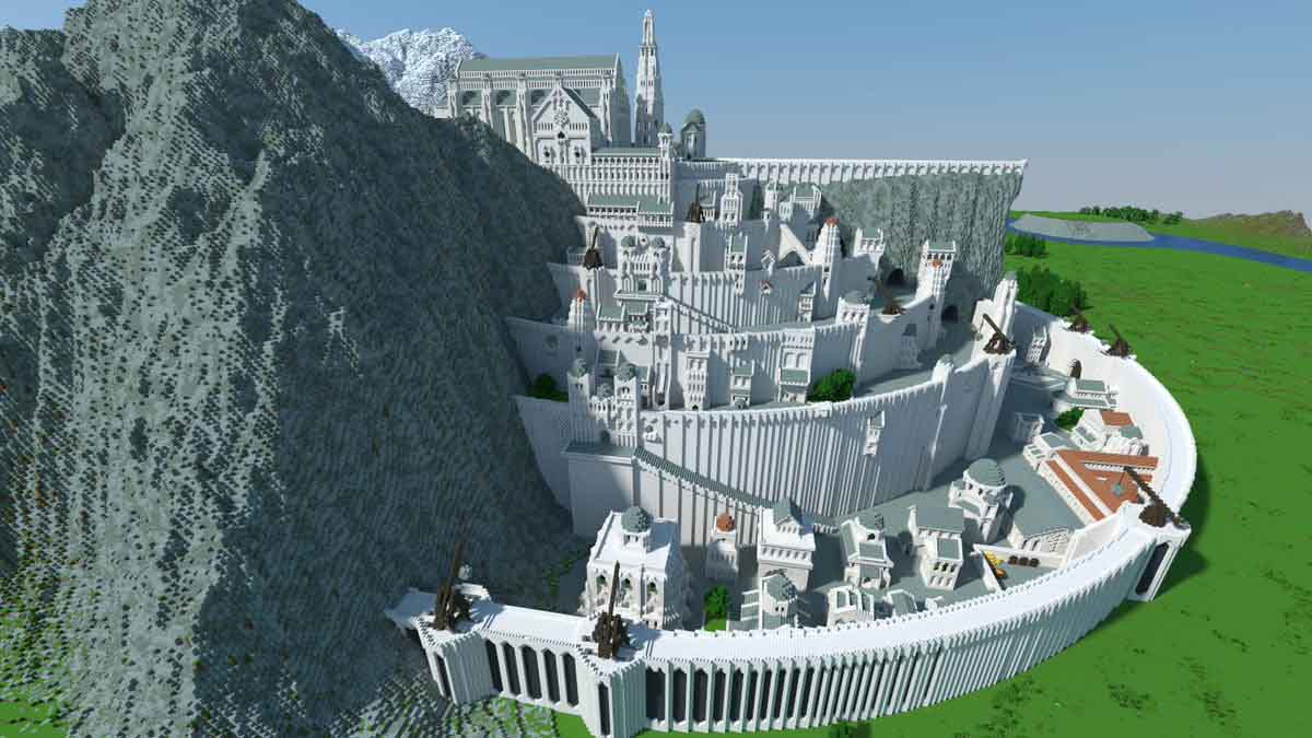Reproducción en Minecraft de Minas Tirith, uno de los escenarios más icónicos de la trilogía El Señor de Los Anillos