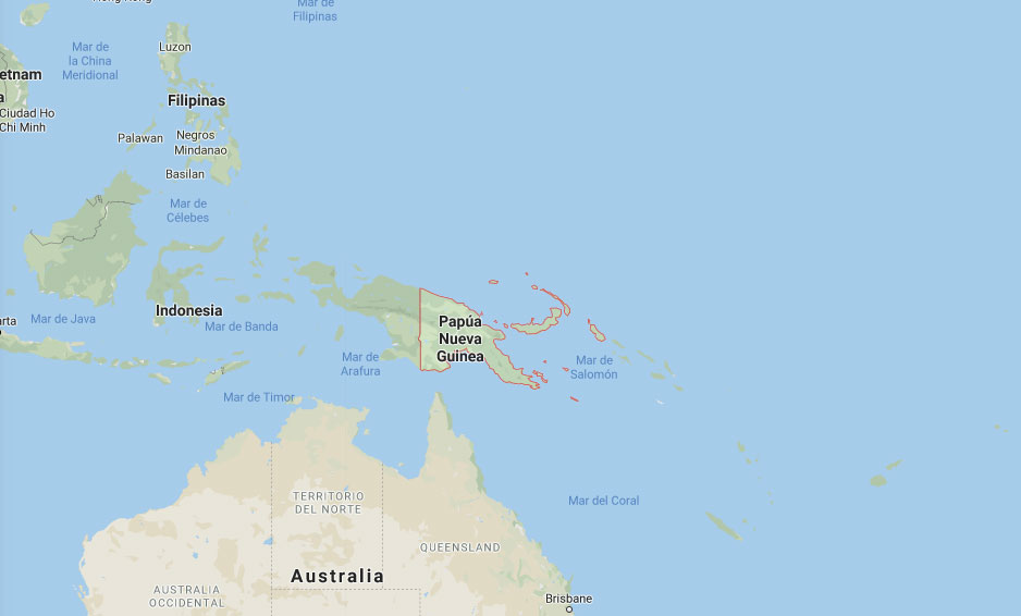 Mapa de Papúa Nueva Guinea y las islas del Pacífico en Oceanía