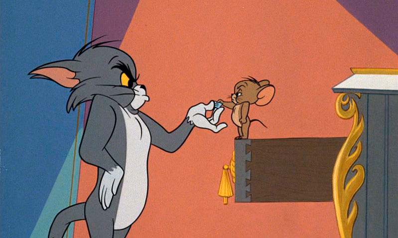 Escena de Tom y Jerry en la era de Chuck Jones en la que se notan los cambios de trazo y rasgos de los personajes