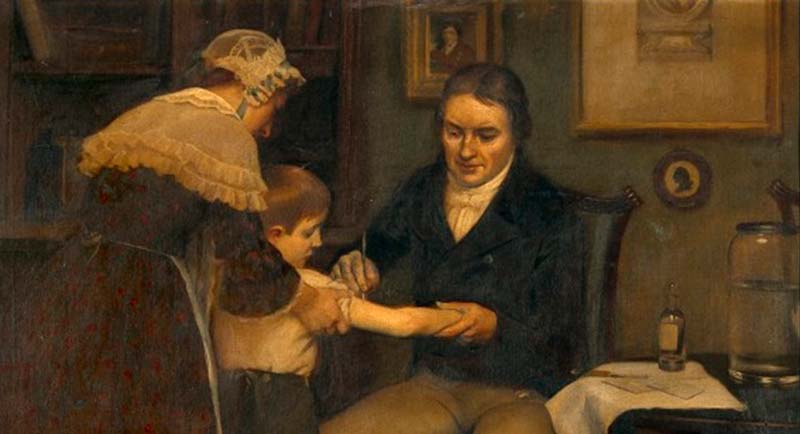 Edward Jenner poniendo la primera vacuna de la historia