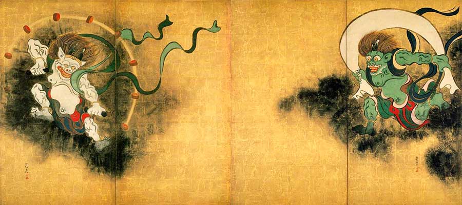 Raijin y Fujin, los dioses del trueno y el vieno en la mitología japonesa
